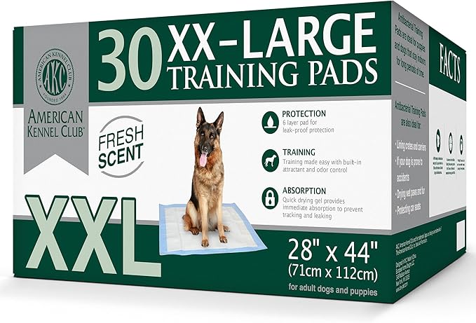 American Kennel Club Scented Puppy Pads – XXL & XXL+ Sizes – Ultra Absorbent 6-Layer Pee Pads with Odor Control & Quick-Dry Gel (50, 28 x 44)