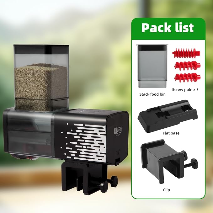 Fish Feeder Automatic Dispenser for Indoor Aquarium, Screw Push Design, 17oz Large Capacity