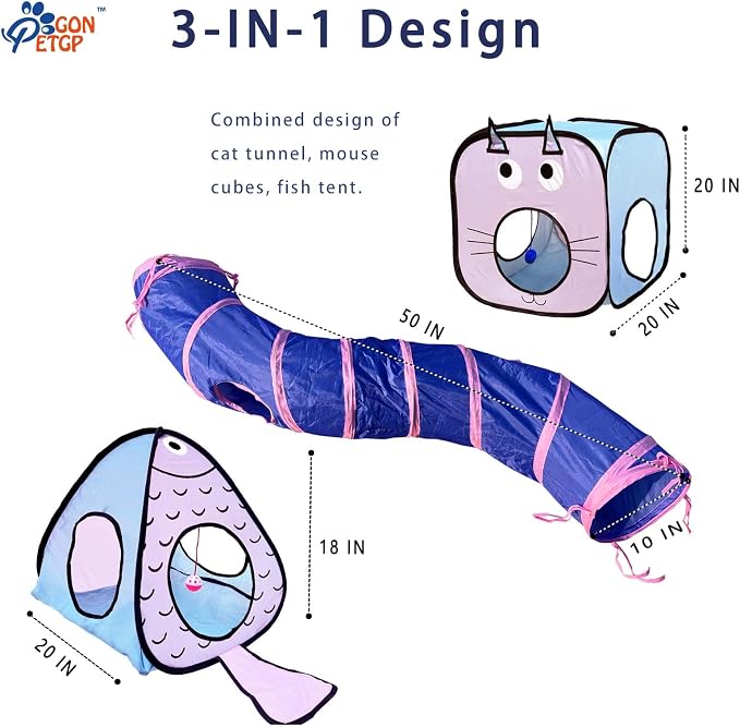GONPET Set for Indoor Cats: 23 PCS Kitten Toys, Incl. Collapsible Pet Tunnel, Interactive Cat Teaser Wand & Balls