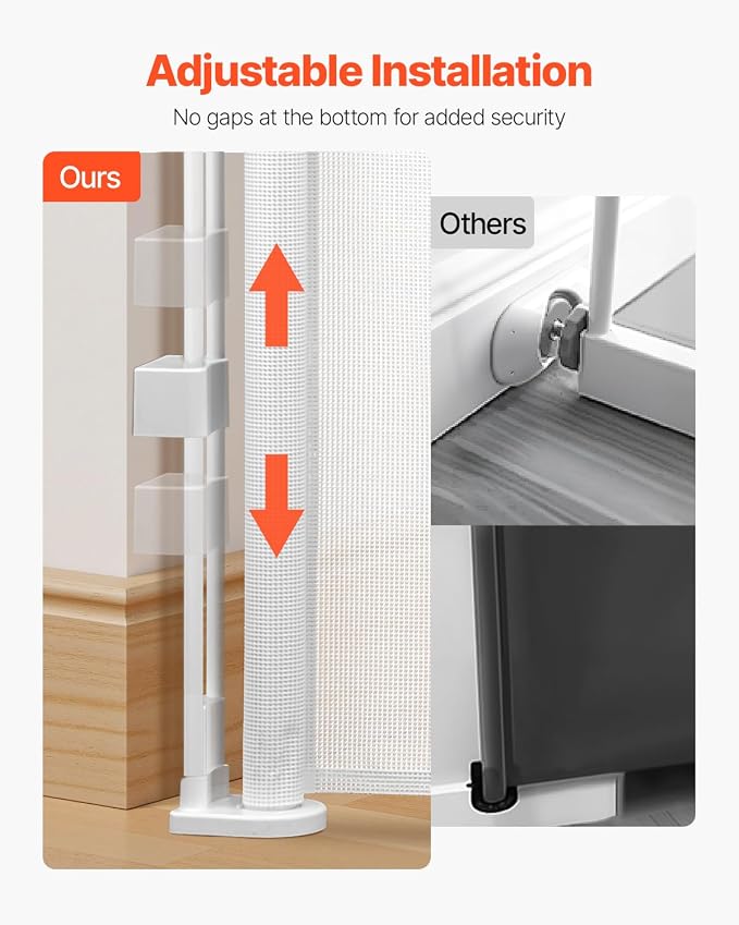 VEVOR Retractable Baby Gate, 34 inch Tall, Extends up to 55 inch Wide, Retractable Gate for Kids or Pets, Mesh Material, Easy to Install for Indoor Stairs, Doorways, Hallways, Playrooms, White