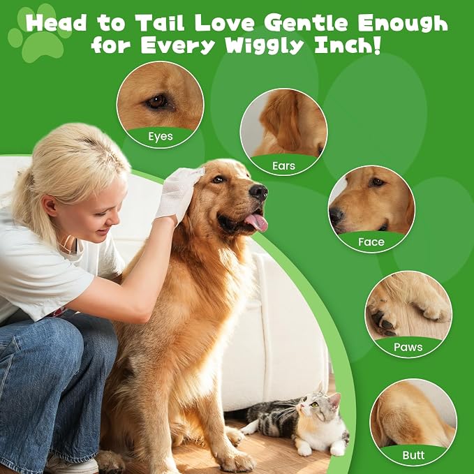 Pet Glove Wipes for Dogs and Cats, 20 Individually Wrapped Packs pet wipes, wash gloves Safe for Sensitive Skin, Quick Deodorizing, Loose Hair Removal, Full Body Grooming for Fur, Paws, Eyes & Ears