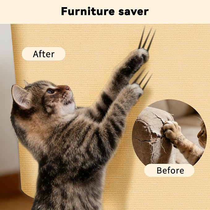 2 Pcs Khaki Cat Scratch Mat, 78.7"x15.8" Self-Adhesive Cat Carpet, Trimmable DIY Cat Scratch Pad for Furniture, Couch Protector from Cats, Sofa Protector for Cats, Wall, Cat Tree Replacement Pos