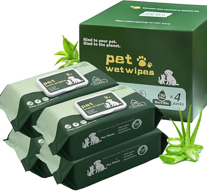 400 Pack Pet Grooming Wipes for Paws and Butt Unscented Hypoallergenic Dog Wipes Gentle Earth-Friendly Cleaning Wipes for Puppies, Kittens & Senior Pets Deodorizing Waterless Bathing Wipes