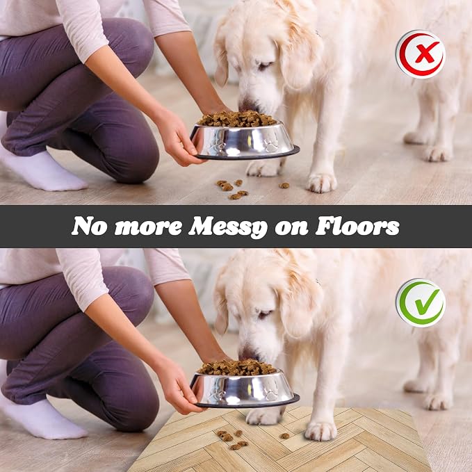 Dog Food Mats,Cat Absorbent Water Bowl Feeding Mats Pet Placemats for Food and Water Brown Wood Grain 24 * 32 inch