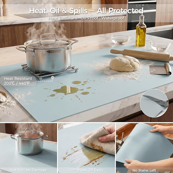 Extra Large Silicone Mat for Countertop & Table with Gift Tube Packaging, Thickened Non-Slip Heat Resistant Table Protector, Cuttable Waterproof Kitchen Prep & Kids Craft Mat