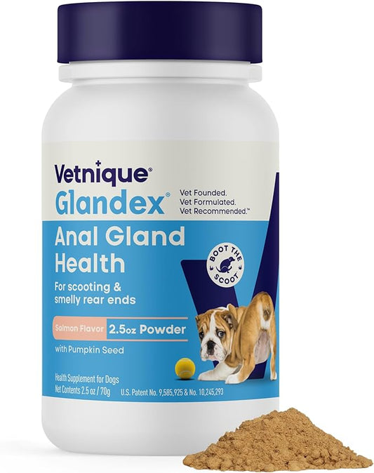 Vetnique Glandex for Dogs Anal Gland Powder, Support for Scooting & Fishy Odor, Boot The Scoot Fiber Supplement, Pumpkin Powder & Probiotics for Dogs with Digestive Enzymes (Salmon, 2.5oz Powder)