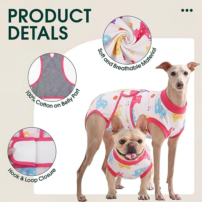 Kuoser Dog Recovery Suit for Surgery, Soft Dog Surgery Suit Female Male Spay Neuter, Anti-Licking Pet Onesie for Abdominal Wounds, Skin Disease, Doggy Cone Alternative Surgical Recovery Bodysuit, M