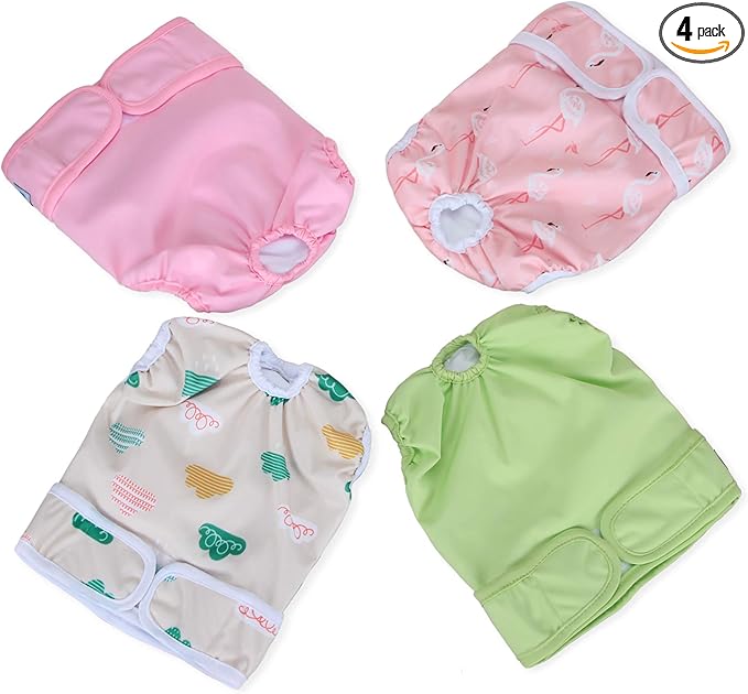 Teamoy Female Dog Diapers for Heat 4-Pack, Reusable Dog Period Diaper Wraps for Incontinence, Training & Housebreaking,L1