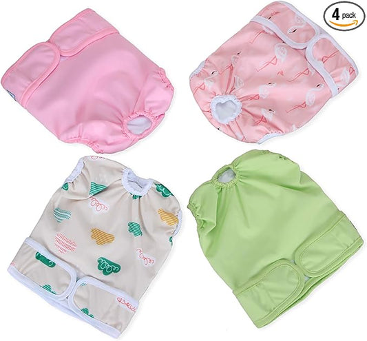 Teamoy Female Dog Diapers for Heat 4-Pack, Reusable Dog Period Diaper Wraps for Incontinence, Training & Housebreaking,L1