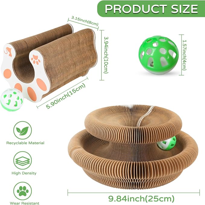 Goosheep 1 Pack Kitty Kurlz Interactive Cat Toys for Indoor Cats, Kitty Curls Magic Organ Cat Scratching Post, Cardboard Cat Scratcher Pad Ball Scratcher Board