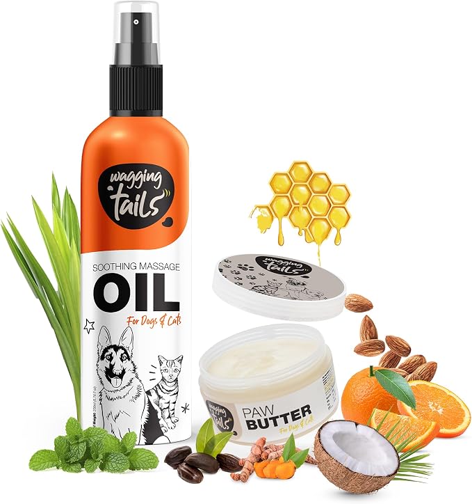 Wagging Tails Pet Care Bundle: 6-in-1 Soothing Oil & Paw Butter for Dogs & Cats | Natural Ingredients for Coat Shine, Softness, and Healing Paws | Includes Coconut Oil, Vitamin E, Turmeric