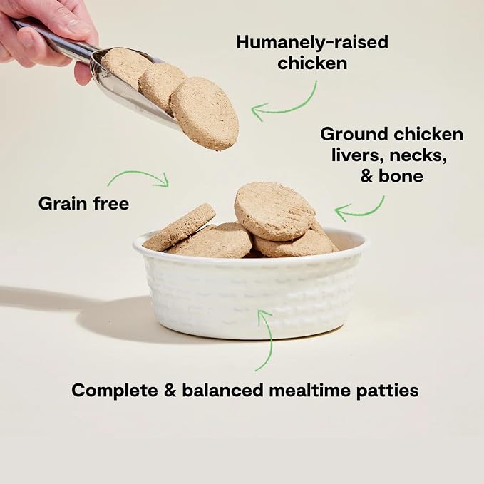 Open Farm, Freeze Dried Raw Dog Food, Patties with 95% Meat, Organs & Bone, Complete Meal or Freeze Dried Dog Food Mixer, Chicken Recipe, 17.5oz Bag