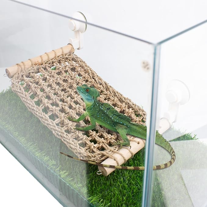 FlidRunest 13.3 x 7.8 in Seagrass Bearded Dragon Hammock for Window, Lizard Window Perch, Reptile Hammock Perch with Powerful Suction Cups for Lizard, Leopard Gecko, Chameleon