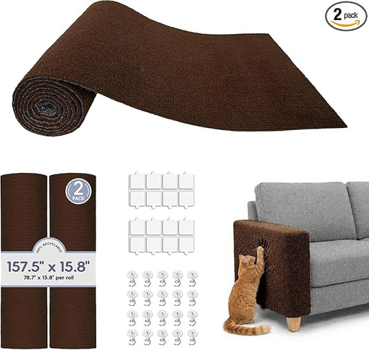 157.5" x 15.8" Cat Scratch Furniture Protector, Self-Adhesive Couch Protector from Cat Claws, Cats Scratching Mat for Couch, Sofa, Wall & Door, DIY Cat Scratch Pads Replacement, 2 Pack (Brown)