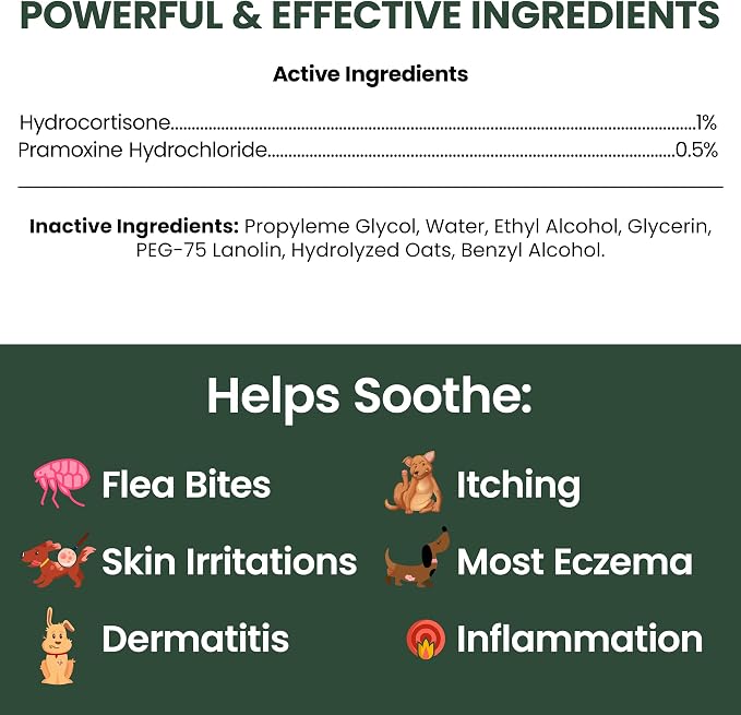 Hydrocortisone Spray for Dogs and Cats, 8 oz - Hot Spot Treatment, Anti Itch Relief, Medicated for Allergies, Dermatitis, Flea Bites, Dry Skin - with Pramoxine and Aloe, Made in USA | Chew + Heal Labs