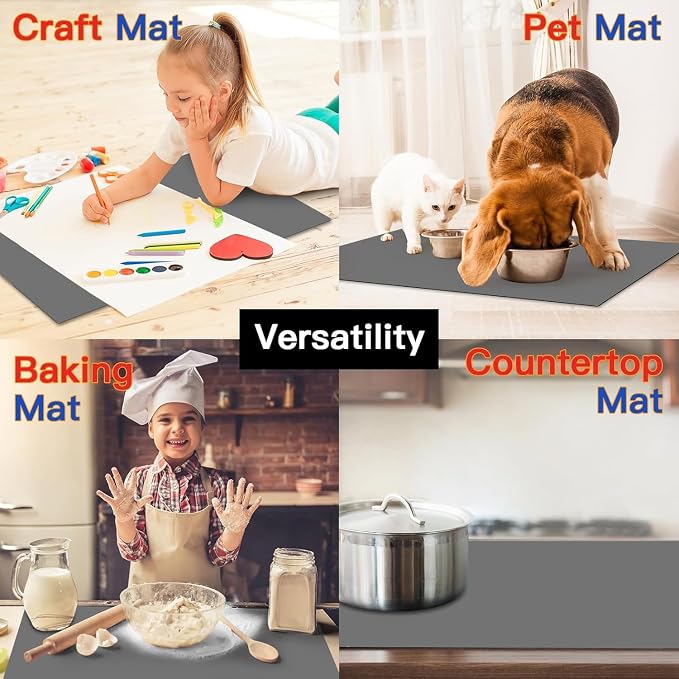 2MM Thick Silicone Countertop Mat, 23.6"x 23.6" Silicone Mats for Kitchen Counter, Nonslip Heat Resistant Mat, Large Kitchen Counter Mats, Waterproof Countertop Protector, Semitransparent