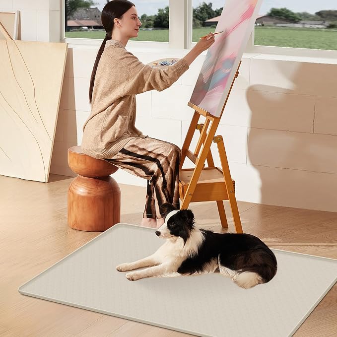 Pee Pads for Dogs, 51" x 25.6" Extra Large Reusable Dog Silicone Mat for Floor Protector, Washable Non-Slip Dog Training Pads for Potty Training (Beige)
