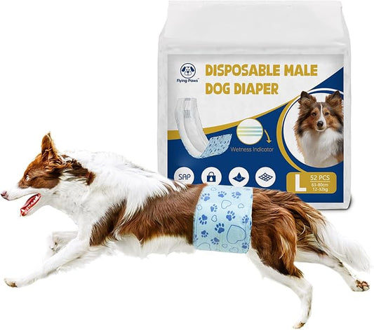 Male Dog Diapers with Wetness Indicator, Disposable Belly Band for Puppy Male Diapers, Doggie Wraps for Puppy Training, Incontinence (L, 52 Count)
