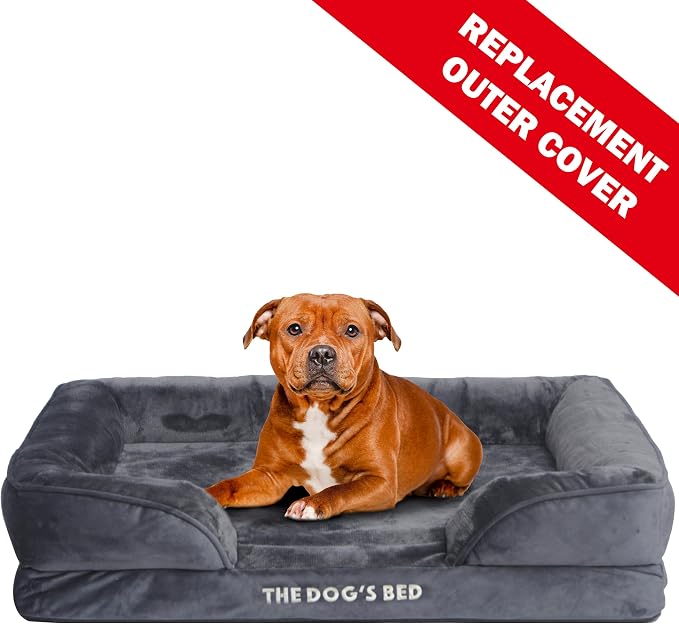 The Dog’s Bed Orthopedic Bolster Dog Bed Replacement Outer Cover - for CertiPUR-Certified Foam Beds, Flannel Fabric, Grey, Large