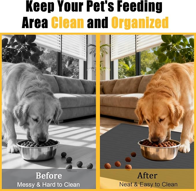 1.5MM Super Thick Dog Food Mat, 48"x32" Silicone Dog and Cat Mats for Food and Water Bowls, Waterproof Pet Feeding Mat for Contain Spills Protects Floors, Multiple Colors & Sizes for Pets, Beige