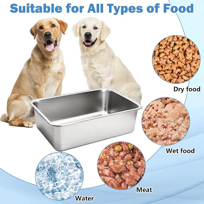 Fhiny 9 Gallon Stainless Steel Dog Water Bowl, Extra Large Capacity Dog Water and Food Bowl, Metal Pet Feeding Bowl for Indoor and Outdoor Use for Large Breed Pets（19.7 x 13.8 x 7.9 in）