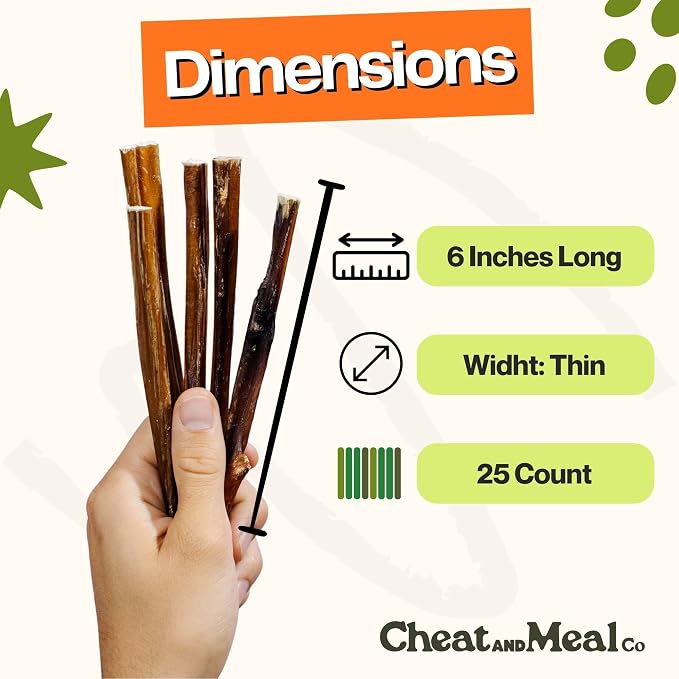 Bully Sticks for Small Dogs & Puppies - Puppy Chew Toys for Teething, 6 Inch (25 Count), Long Lasting Dog Chews, Single Ingredient 100% Grass-Fed, Free Range, Rawhide-Free