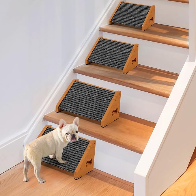 4 Pack Wooden Dog Ramp for Stairs Suits for Small Medium Dogs Cats, Pet Steps Stairs for Staircase for Dogs Cats Brown,Need Installation,13 * 9.8 * 5.1 inch