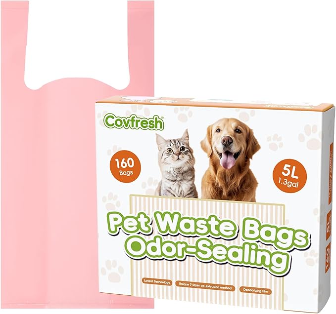 Odor Sealing Dog Poop Bags with Handles – 160 Count – Large Capacity | Heavy Duty Thick Pet Waste Bags - Leak Proof, Odor - Blocking (Pink)