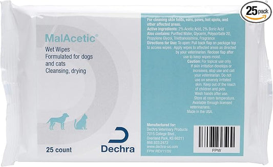 MalAcetic Wet Wipes for Dogs and Cats 25 Count
