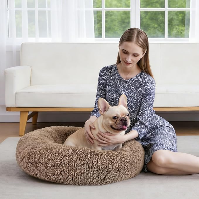 MIXJOY Orthopedic Dog Bed Comfortable Donut Cuddler Round Pet Beds Ultra Soft Washable Dog and Cat Cushion Bed (36'', Brown)