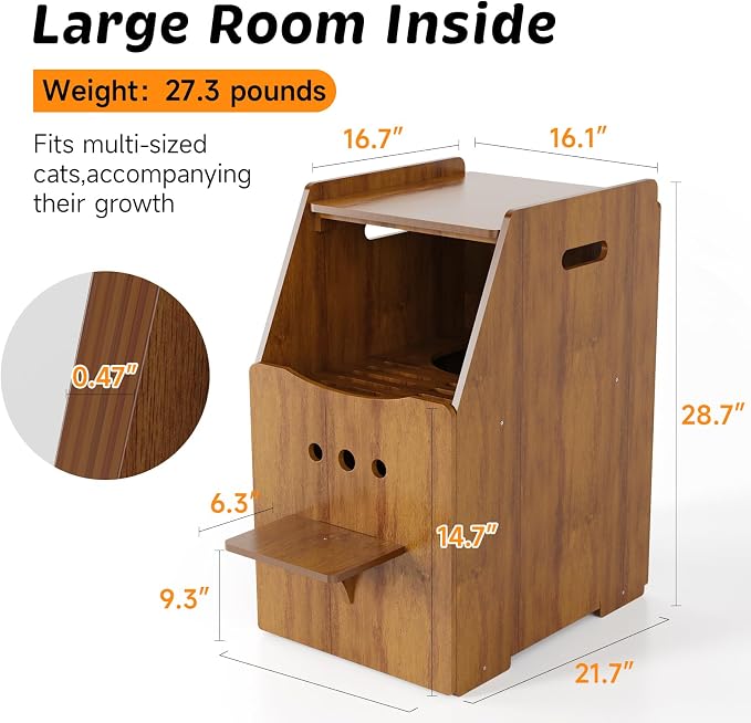 Cat Litter Box Enclosure,Enclosed Litter Boxes Cabinet,Top Entry Litter Box Enclosure,Tall Hiden Litter Furniture,Wood Cat Toilet with Filter and Stairs for Indoor Cats,Dog Proof (Brown)