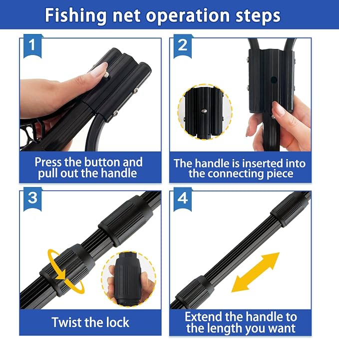 Telescoping Rubber Fishing Net with Handle 64"/46“ Long Silicone Large Fish Landing Net Kayak/Fishpond/Saltwater Extendable Fishing Gear Accessories