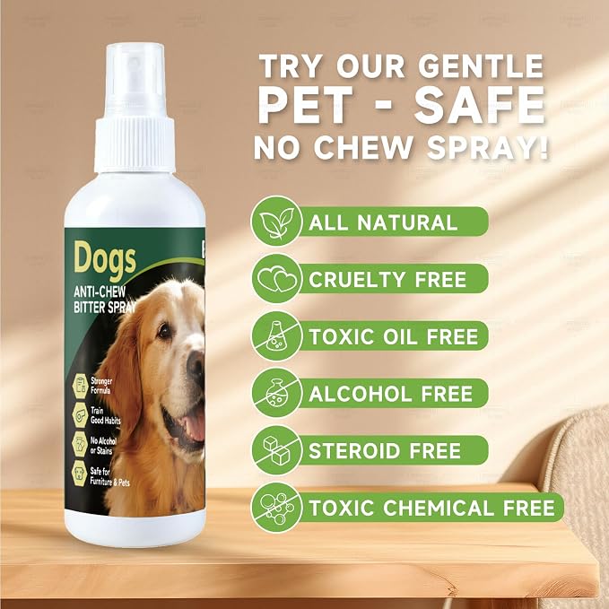 Bitter Dog No Chew Spray, Dog Deterrent Spray for Furniture & Carpet, Puppy Corrector & Training Spray for Dogs & Puppies, Safe & Natural, Prevent Peeing, Biting, Chewing & Licking Injuries, 2 Bottles
