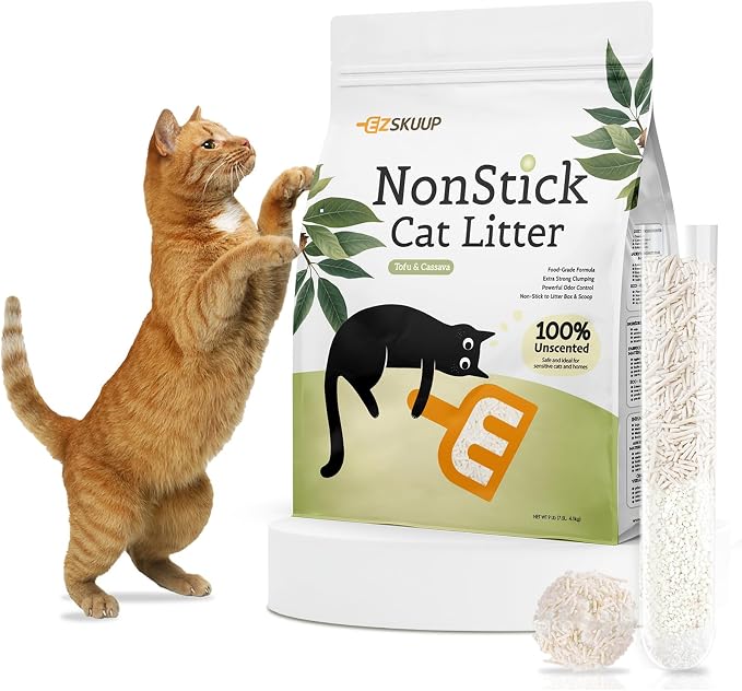 Non-Stick Ultra Clumping Tofu Cat Litter with Tapioca, Odor Control Low Tracking Kitty Litter Pellets, Plant-Base Natural Ingredients Cat-Litter, Last Twice as Long as Clay Litter, 9lbs X 1Pack