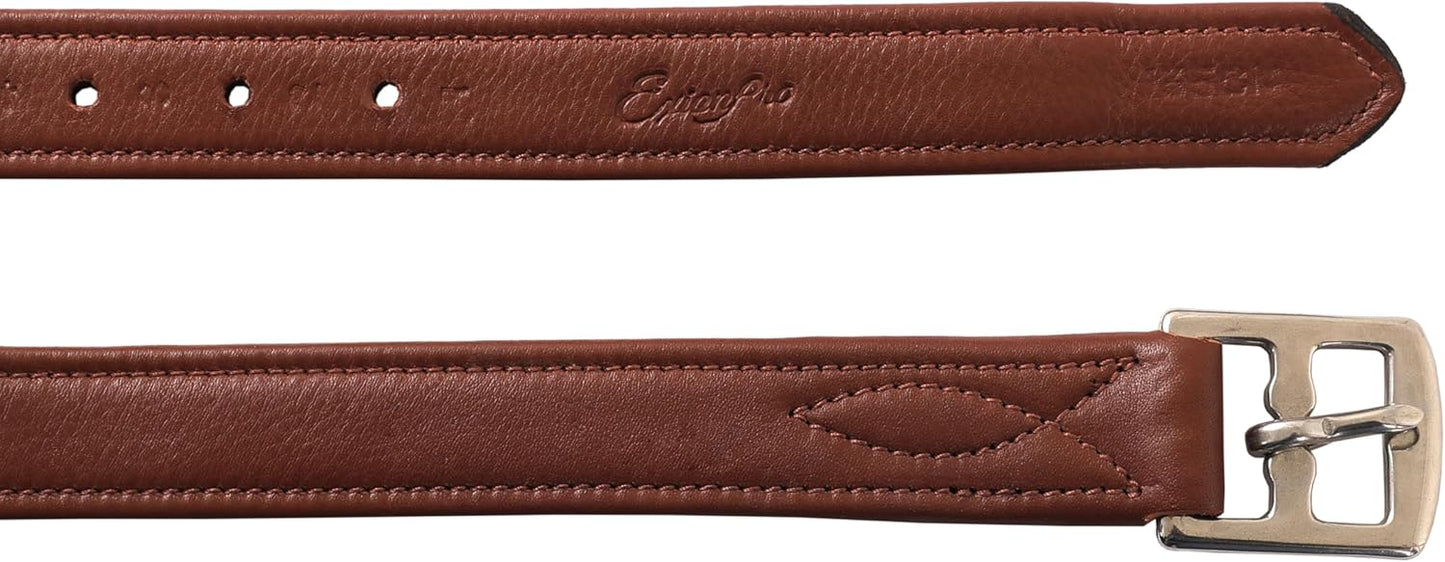 Exion FlexiStrong Stirrup Leathers for English Saddles – 1" Premium Calfskin with Nylon Core – Numbered Holes, Stainless Steel Buckles – Black/Brown – Horse Riding Gear (48"/120cm to 62"/155cm)