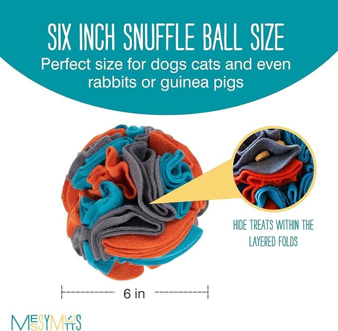 Messy Mutts Round Forage Ball | 6” x 6” Snuffle Ball Puzzle for Dogs | Stimulating Sniffing Interactive Puzzle for Dogs