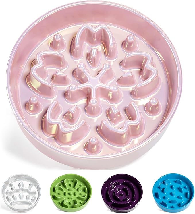 LE TAUCI Dog Bowls Slow Feeder Ceramic, 1.5 Cup Slow Feeding Bowl for Small and Medium Breed, Puzzle Dog Food Bowl for Fast Eater,Sakura Pink