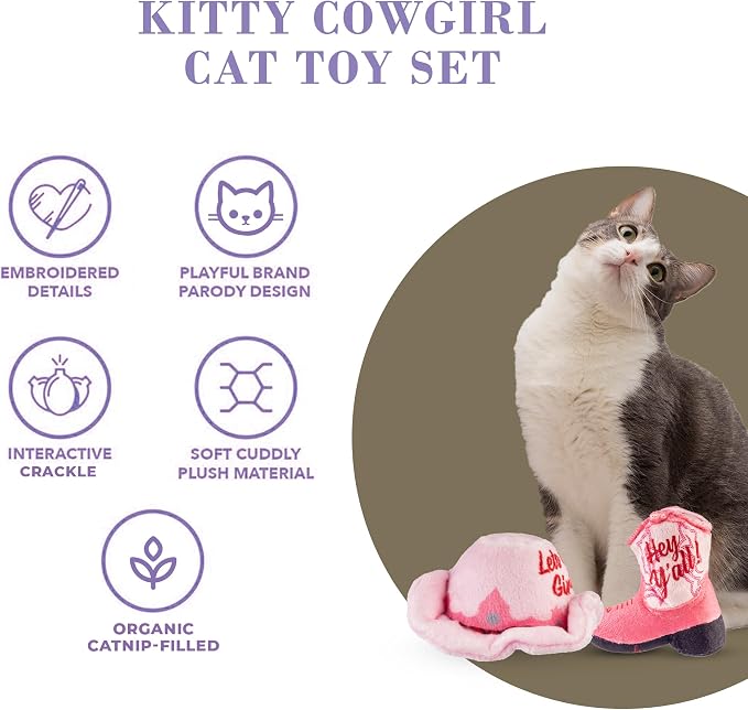 Haute Diggity Kitty Cowgirl Set, Plush Cat Toys Catnip Filled with Interactive Crackle Sound, Safe & Durable Toys for Cat & Kitten, 2 Pcs
