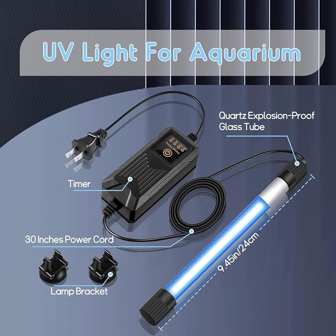 13W Timer UV Aquarium Clean Light Algae Removal Fish Tank LED Light Green Clean Waterproof for Pond Tank Aquarium