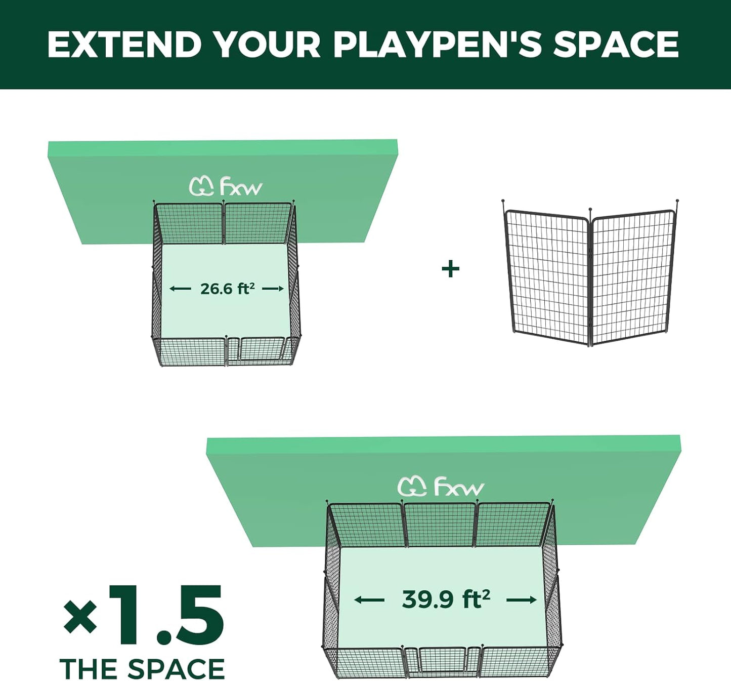 FXW Rollick Unleashed Dog Playpen for Indoor, Yard, RV Camping, 50 inch 2 Panels for Large Dogs, Black│Patented