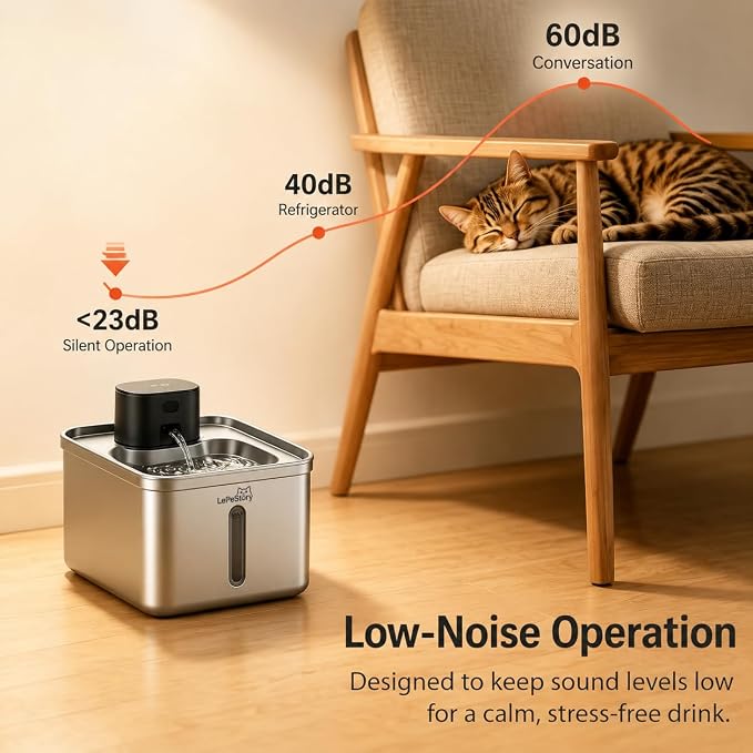Wireless Cat Water Fountain Stainless Steel: 123oz/3.5L Automatic Water Dispenser for Kittens - 5000mAh Battery Operated Pet Fountain with 3 Replacement Filters & Motion Sensor