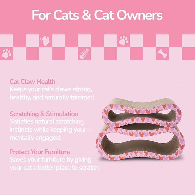 Suvi 26" Modern Cardboard Infinity 2-in-1 Lounge Bed Cat Scratcher with Catnip, Red Hearts, Corrugated Scratching Surface and Tunnel for Indoor Cats CSR1014H
