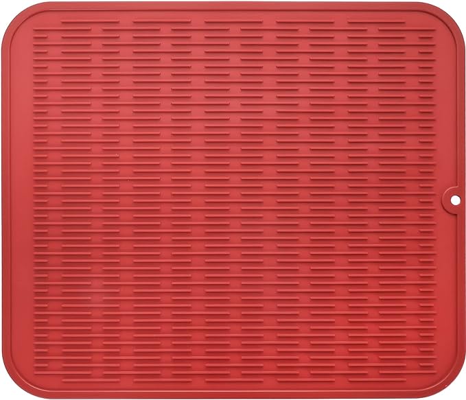 MicoYang Silicone Dish Drying Mat for Multiple Usage,Easy clean,Eco-friendly,Heat-resistant Silicone Mat for Kitchen Counter or Sink,Refrigerator or Drawer Liner Red XL 18 inches x 16 inches
