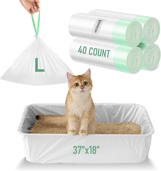 ZOMISIA Cat Litter Box Liners Large - 40 Count 37" x 18" Jumbo Litter Bags with Drawstring, Extra Thick Kitty Litter Pan Liners Tear Resistant Heavy Duty, Easy Clean up for Litter Tray, Unscented