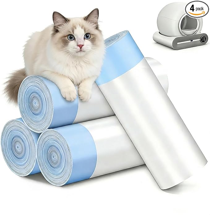 60 Count Cat Litter Box Liners for Automatic Self-Cleaning Litter Box, Heavy Duty Drawstring Waste Bags, Extra Thick 3.6-mil Leak-Proof, 18"x20" (45x50cm), 4 Rolls