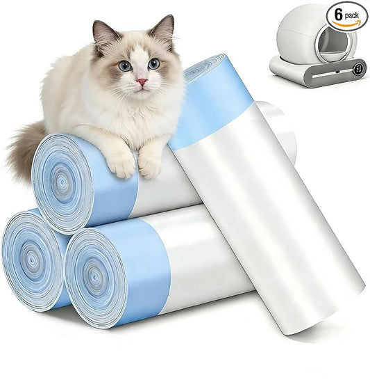 90 Count Cat Litter Box Liners for Automatic Self-Cleaning Litter Box, Heavy Duty Drawstring Waste Bags, Extra Thick 3.6-mil Leak-Proof, 18"x20" (45x50cm), 6 Rolls