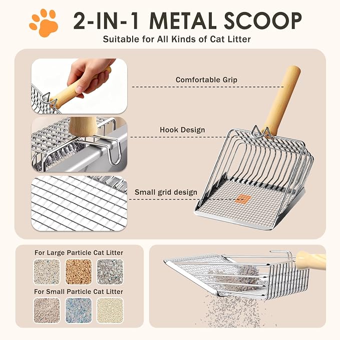Stainless Steel Litter Box, 17.4'' x 13.5'' x 8.5'' Metal Kitty Litter Box for Small Cats Kitten High Sided Litter Boxs with Scoop Open Top Low Entry Easy to Clean Non-Sticky Anti-Leakage