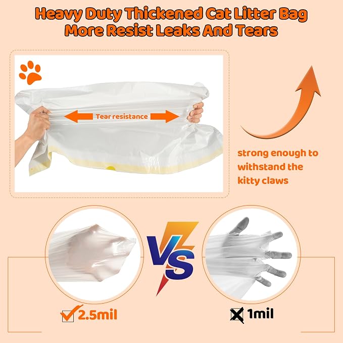 70 Count Litter Box Liners Jumbo 36" x 18" Tear Resistant Cat Litter Bags Liners 2.5MIL Thicken Drawstring Durable Cat Pan Liners Extra Large Kitty Litter Box Bag Disposable Pet litter Bags