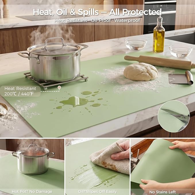 Extra Large Silicone Mat for Countertop & Table with Gift Tube Packaging, Thickened Non-Slip Heat Resistant Table Protector, Cuttable Waterproof Kitchen Prep & Kids Craft Mat