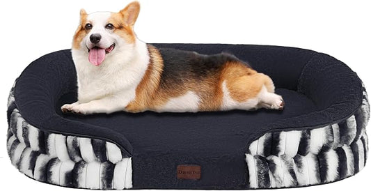 Dwanton Orthopedic Dog Bed for Medium Dogs with Gel Memory Foam, Waterproof Dog Sofa, Washable Pet Bed with Four Sided Bolster Cushion, Removable Cover & Non-Slip Bottom, 36", Tie-dye Grey